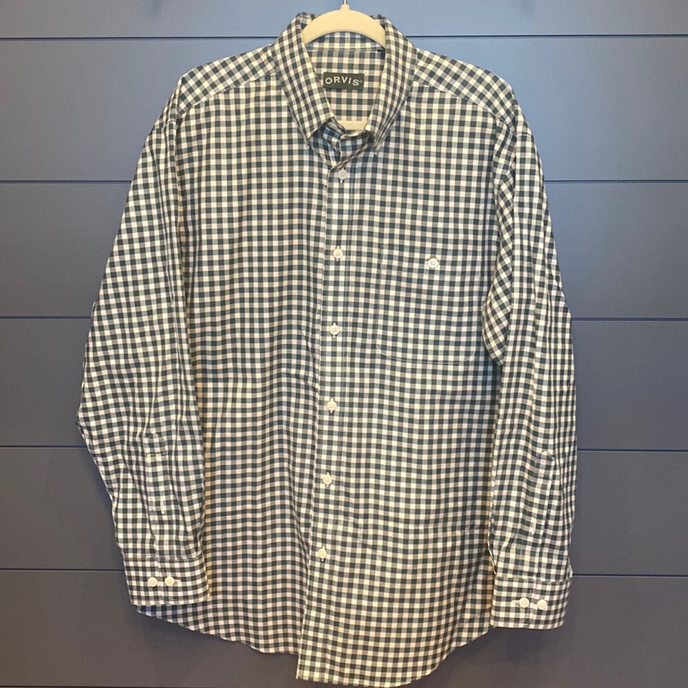 ORVIS mens long sleeve button down, hunter green check! Size L